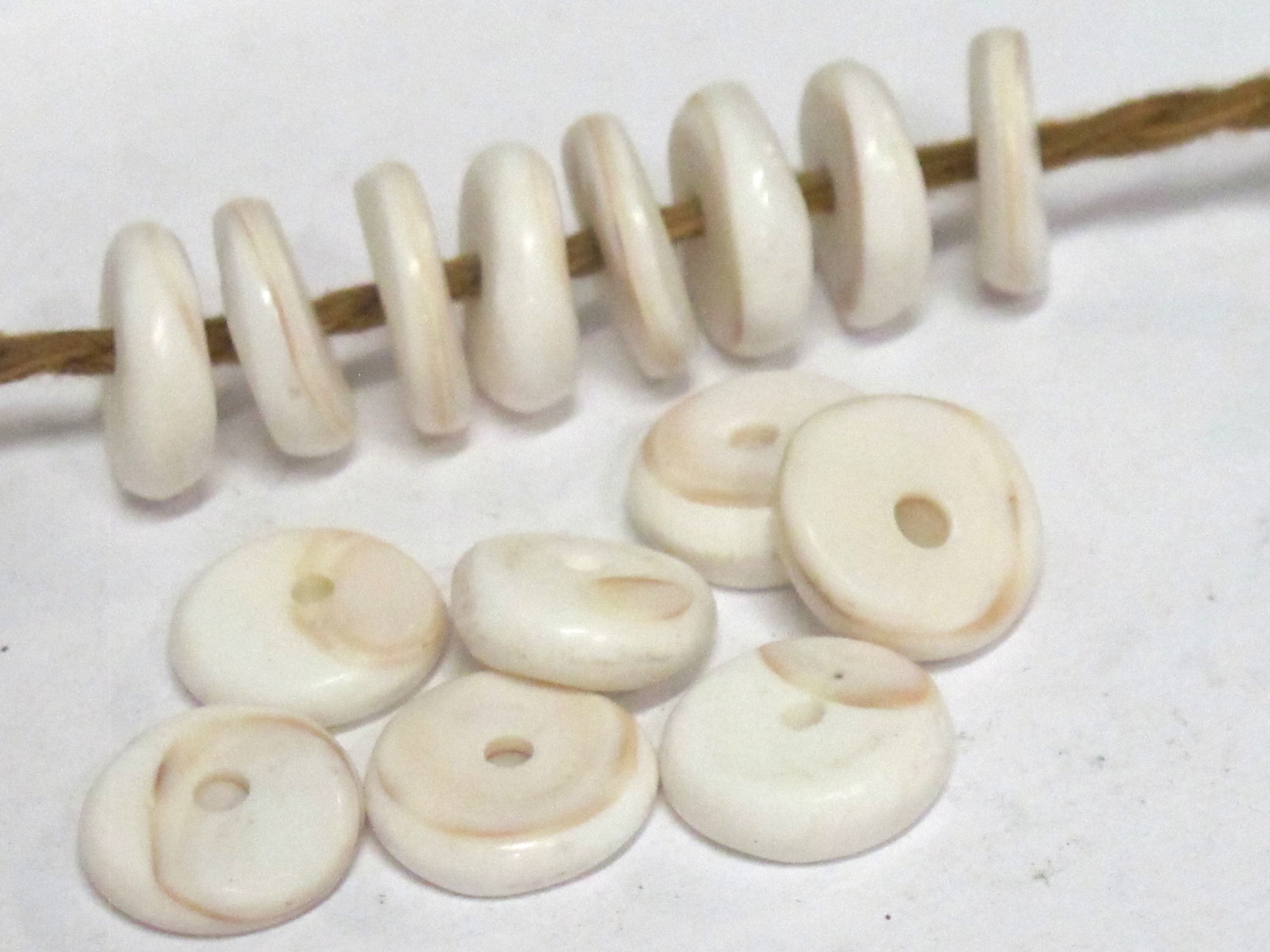 10 Beads - Small Ethnic Naga natural conch shell flat disc beads 9 - 10 mm size - CH072