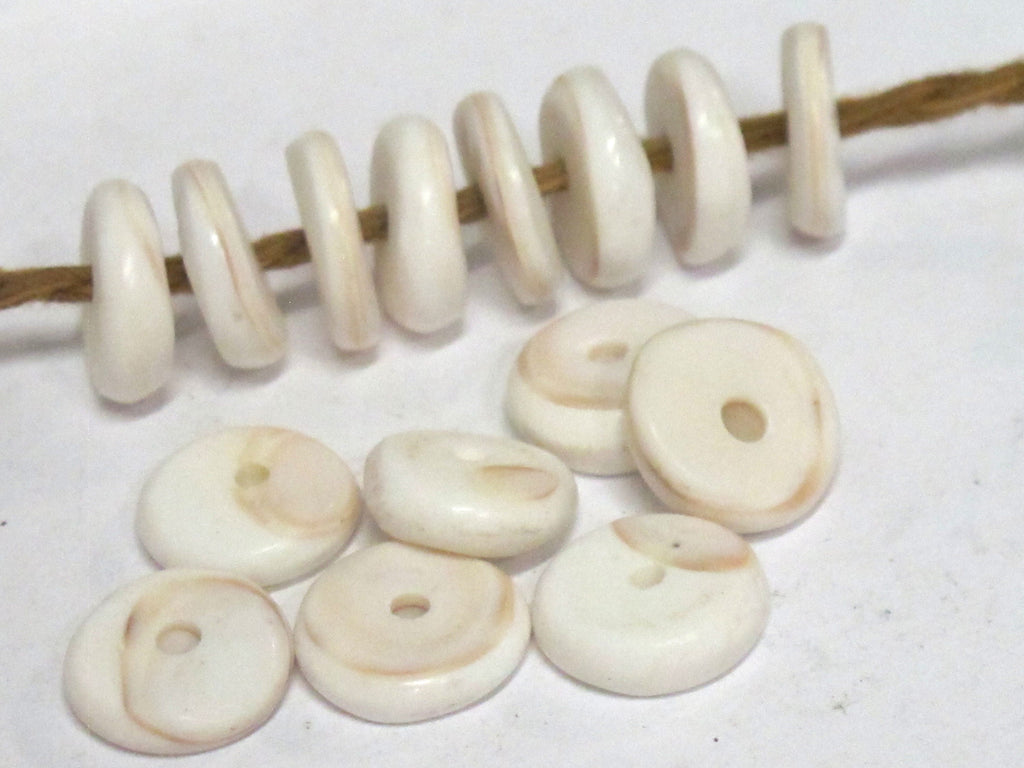 10 Beads - Small Ethnic Naga natural conch shell flat disc beads 9 - 10 mm size - CH072