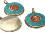 1 Pendant - Tibetan OM pendant with turquoise coral inlay - PM567