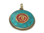 1 Pendant - Tibetan OM pendant with turquoise coral inlay - PM567