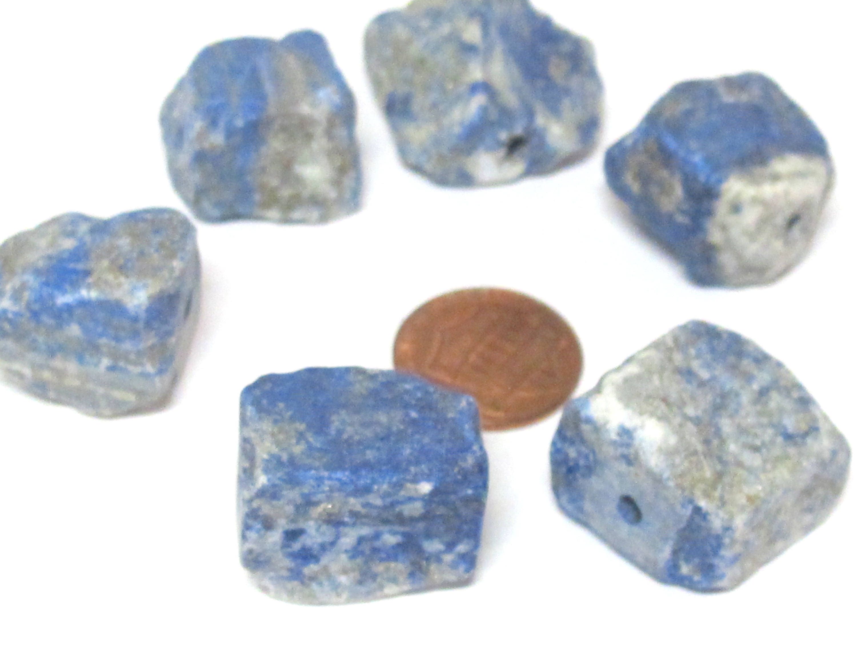 4 Beads - Raw rough lapis nugget free form drilled gemstone beads 18 mm to 22 mm - GM438A