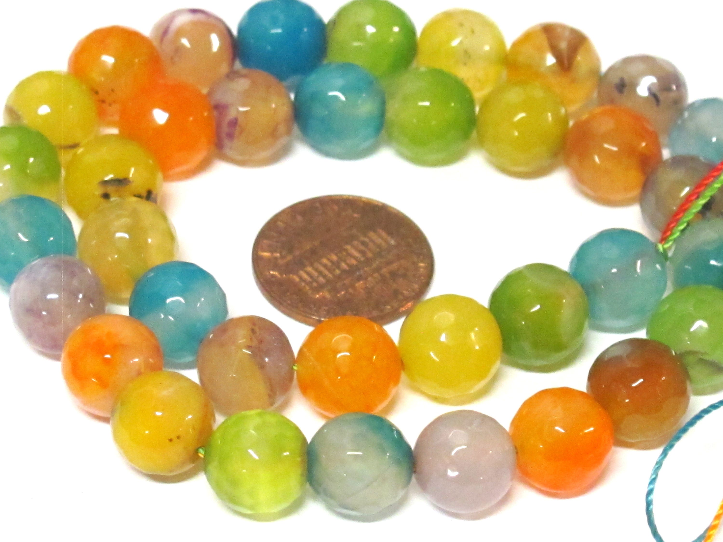 1 full strand colorful agate gemstone beads 10 mm size 14 inches orange lime yellow mix colors - GM379B