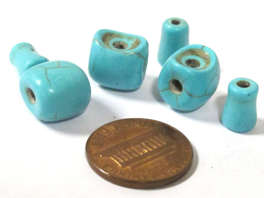 3 sets - 3 hole Guru bead dyed turquoise with column Bead set 11 mm - GB053s