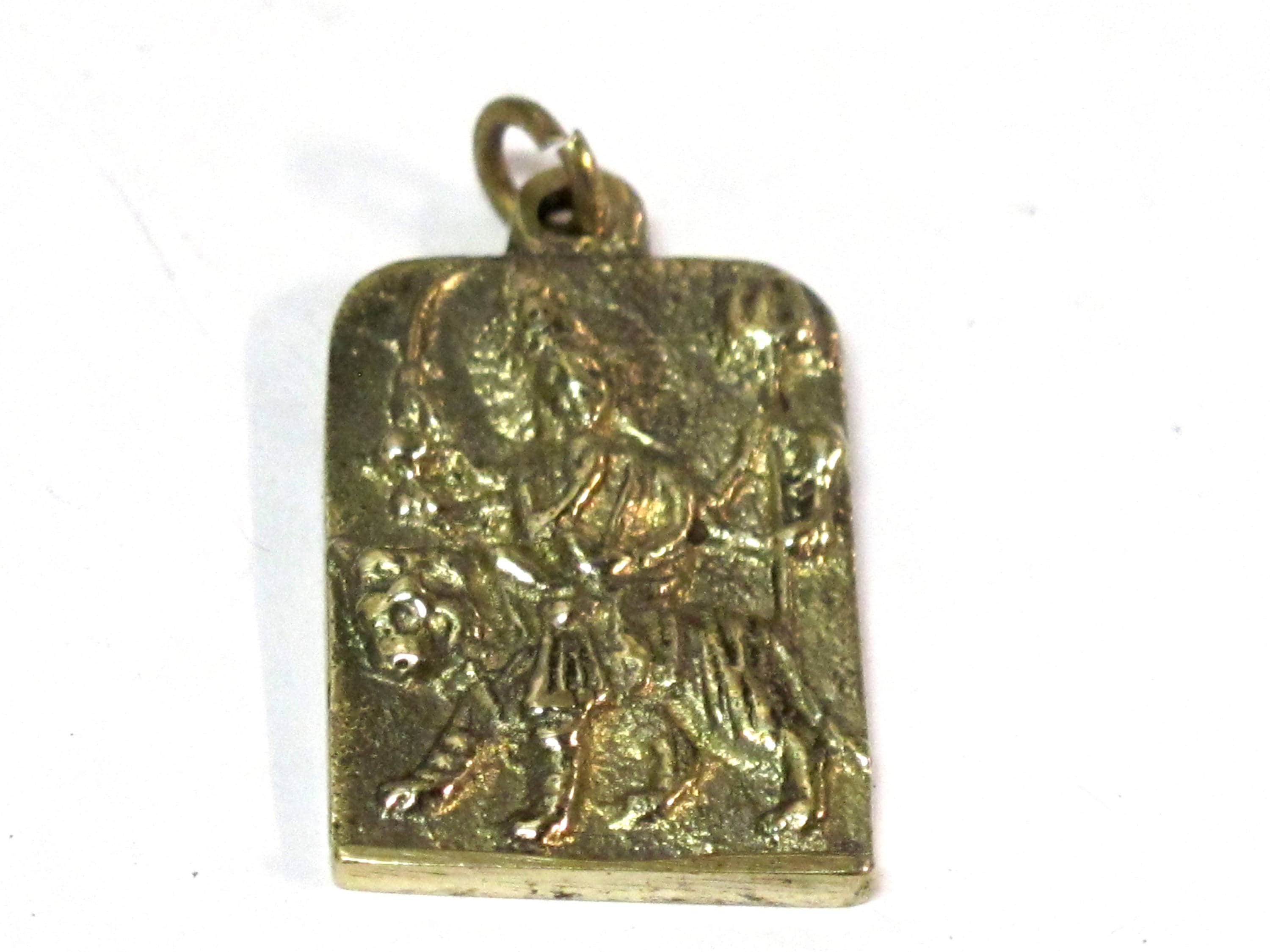 1 Pendant - Hindu Goddess Durga Maa and Om reversible Brass amulet pendant - CP114A