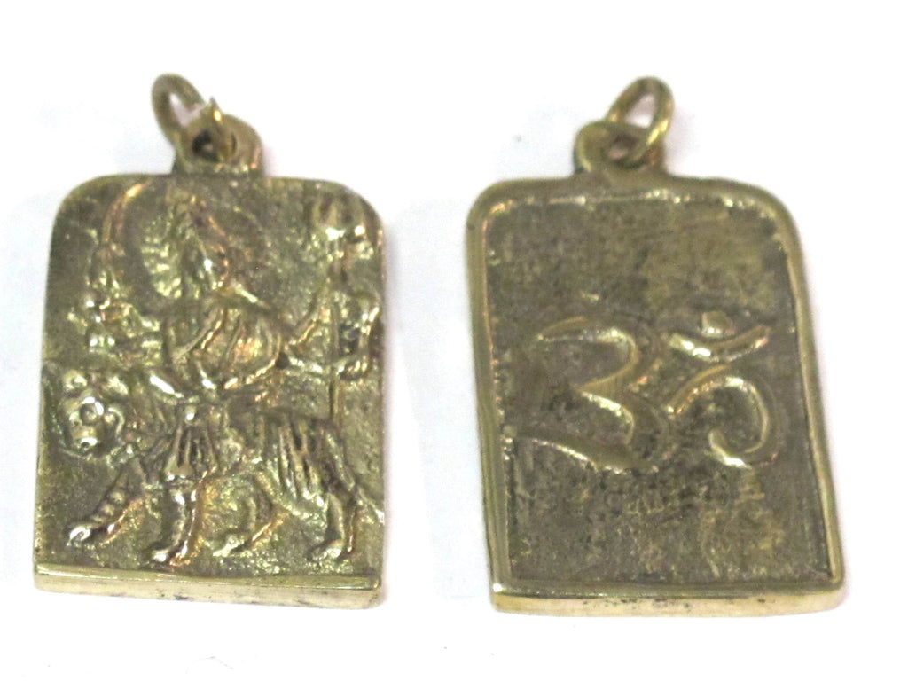 1 Pendant - Hindu Goddess Durga Maa and Om reversible Brass amulet pendant - CP114A