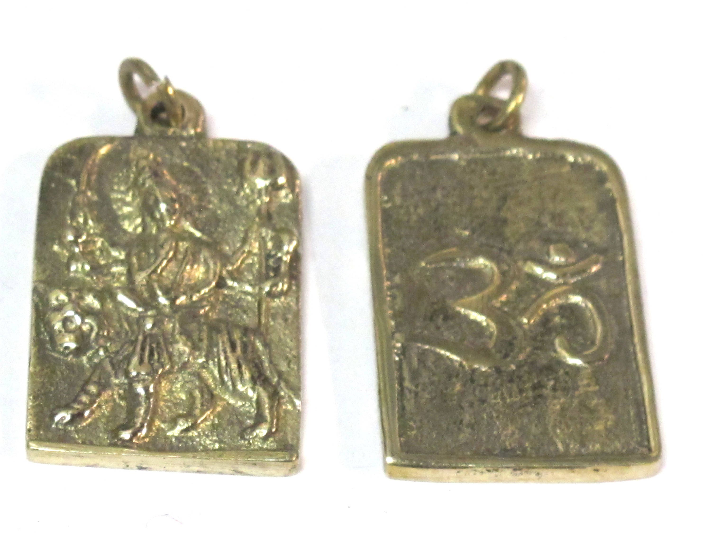 1 Pendant - Hindu Goddess Durga Maa and Om reversible Brass amulet pendant - CP114A