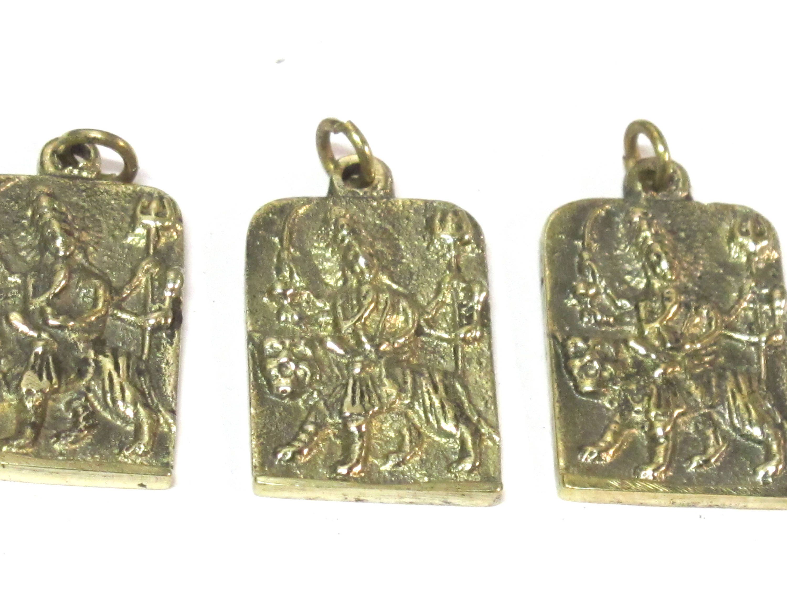 1 Pendant - Hindu Goddess Durga Maa and Om reversible Brass amulet pendant - CP114A