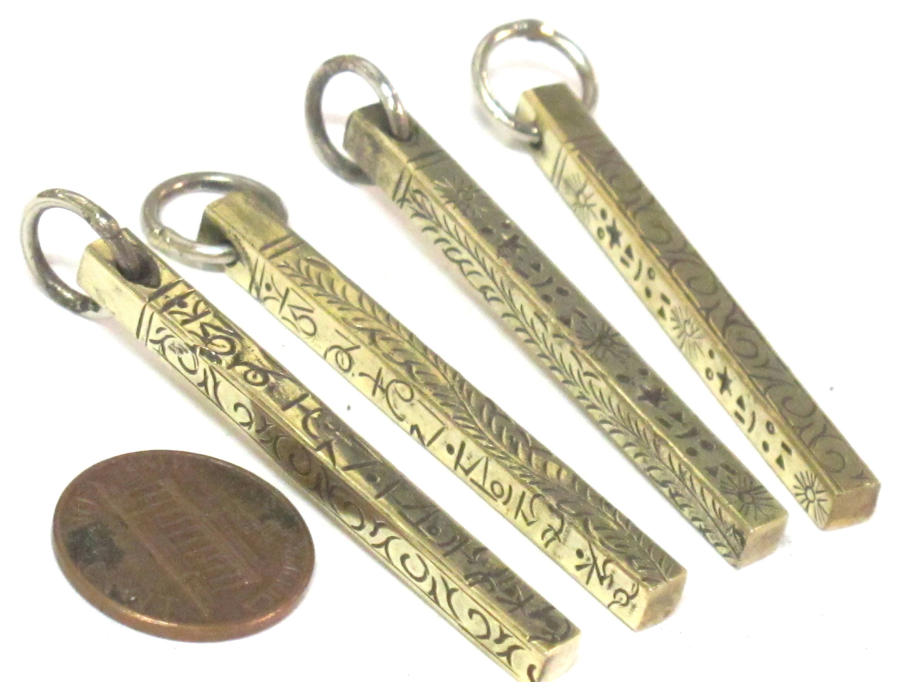 1 pendant - Tibetan rectangular cuboid shape om mantra and tribal design pendant -- PM156a