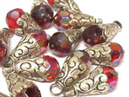 1 Pendant - Sterling silver plated capped ethnic Tibetan faceted crystal drop charm pendant - PM570