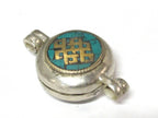 1 Pendant - Reversible endless Knot OM symbol Tibetan silver turquoise inlaid Ghau prayer box Endless knot pendant - PM571C