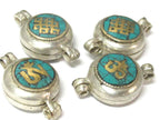 1 Pendant - Reversible endless Knot OM symbol Tibetan silver turquoise inlaid Ghau prayer box Endless knot pendant - PM571C