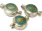 1 Pendant - Reversible endless Knot OM symbol Tibetan silver turquoise inlaid Ghau prayer box Endless knot pendant - PM571C