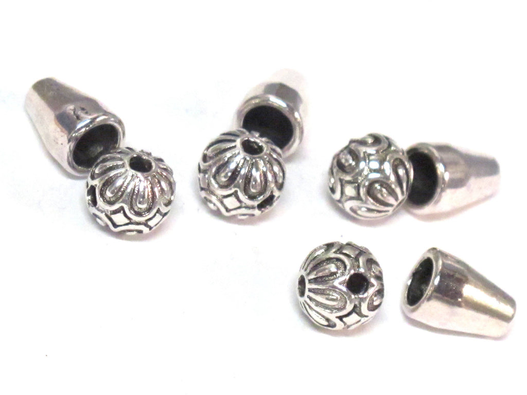 3 sets - Guru bead set - Tibetan lotus flower petal design 3 hole Guru bead 8 mm x 9 mm with column bead set - GB061s