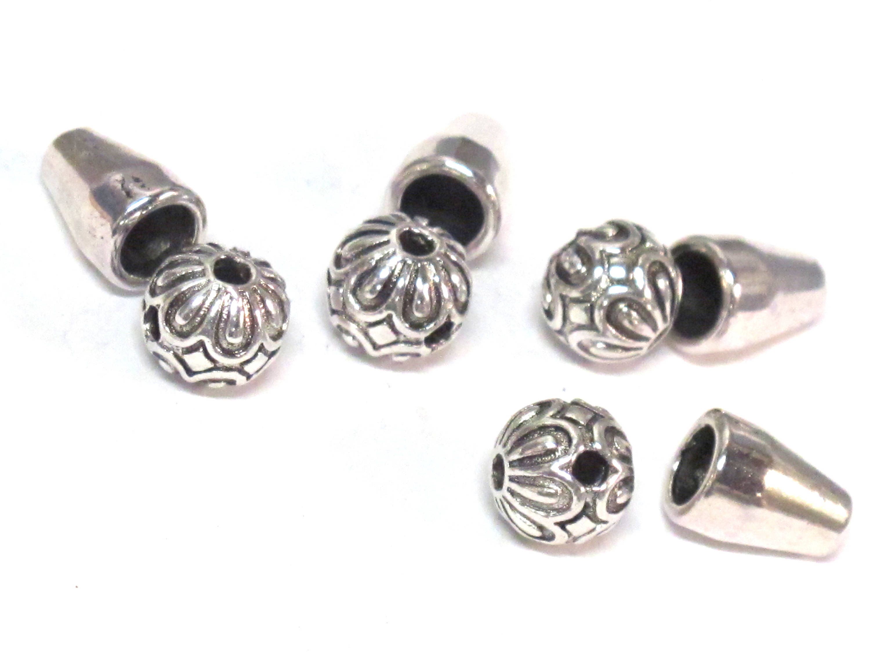 2 sets - Guru bead set - Tibetan lotus flower petal design 3 hole Guru bead 8 mm x 9 mm with column bead set - GB061s