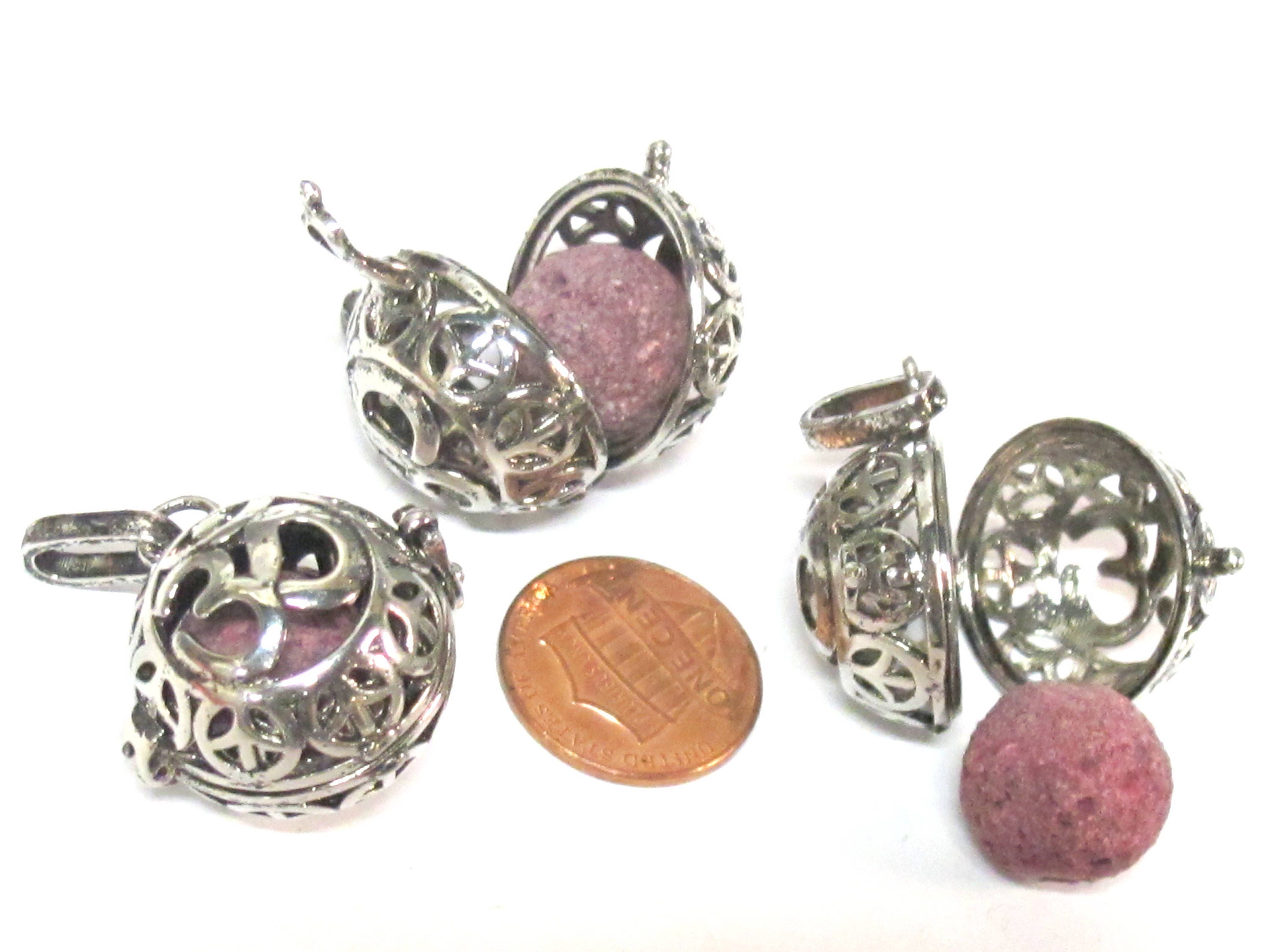 1 pendant - Tibetan om with peace symbol cage diffuser pendant with 1 lava bead - PM572