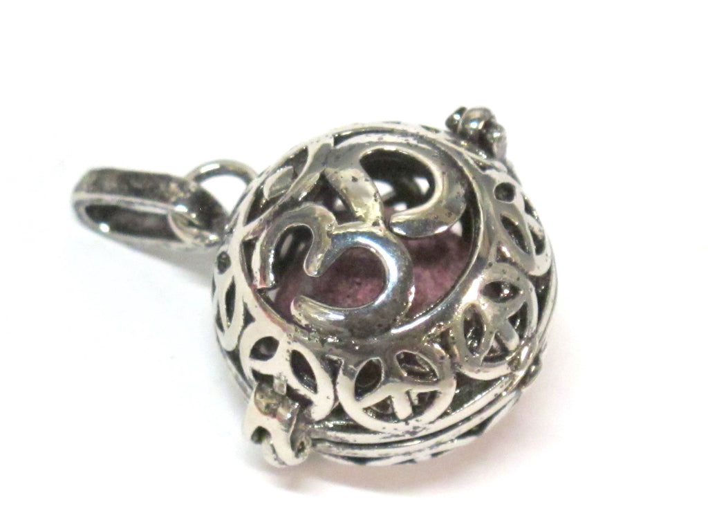 1 pendant - Tibetan om with peace symbol cage diffuser pendant with 1 lava bead - PM572