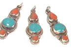 1 pendant - Nepal pendant ethnic nepalese Small linear drop shape Tibetan silver charm pendant with turquoise inlay - PM573B