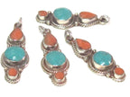 1 pendant - Nepal pendant ethnic nepalese Small linear drop shape Tibetan silver charm pendant with turquoise inlay - PM573B
