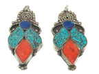 1 pendant - Large ethnic design Tibetan pendant with mosaic turquoise lapis inlay -- PM574A