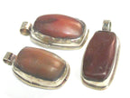 1 Pendant - Himalayan natural carnelian gemstone tibetan silver pendant with reverse side flower carving - PM577E