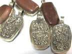 1 Pendant - Himalayan natural carnelian gemstone tibetan silver pendant with reverse side flower carving - PM577E
