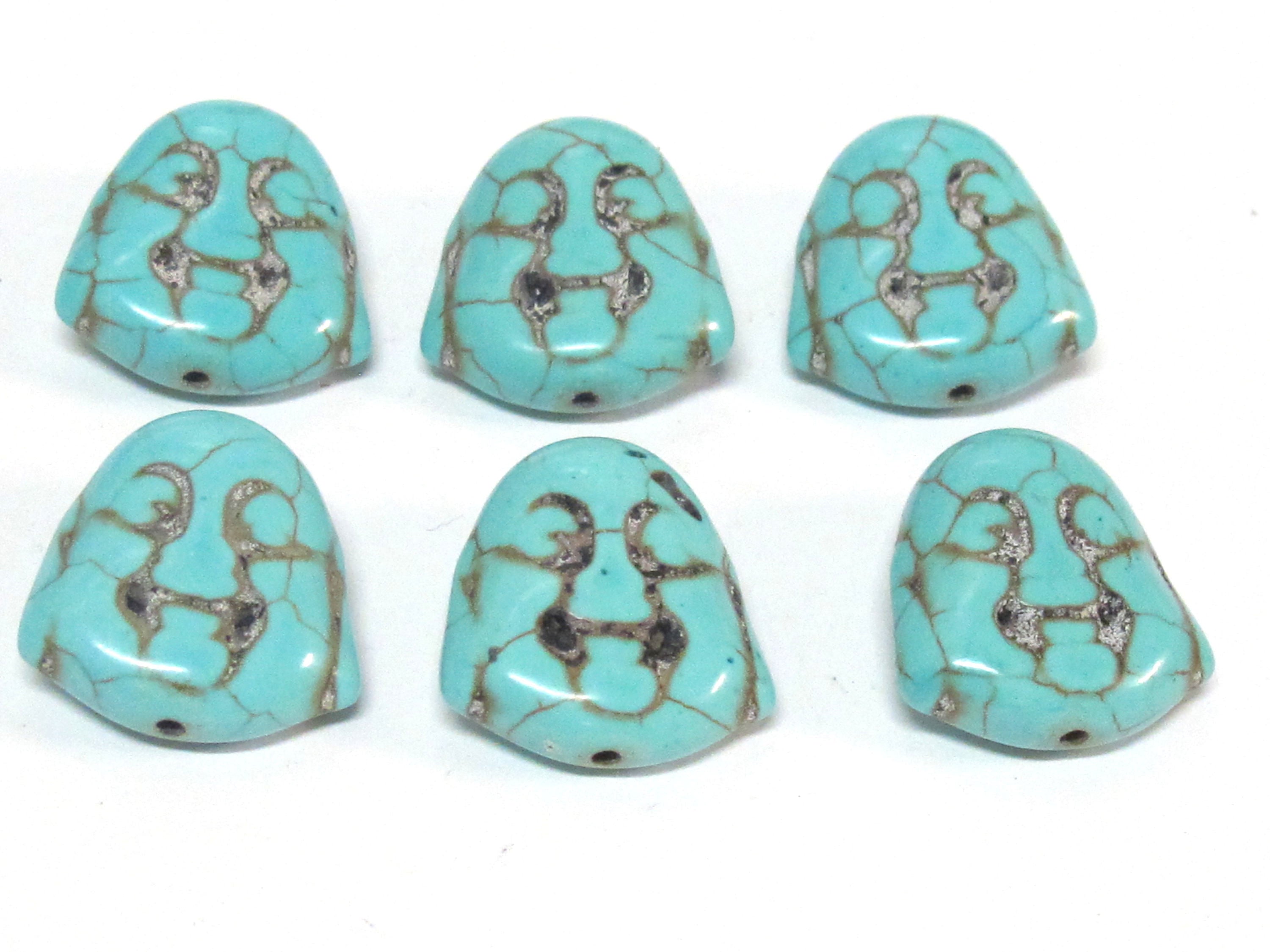 10 Beads - Turquoise howlite happy Buddha face focal pendant beads 18 mm x 19 mm - BD179B