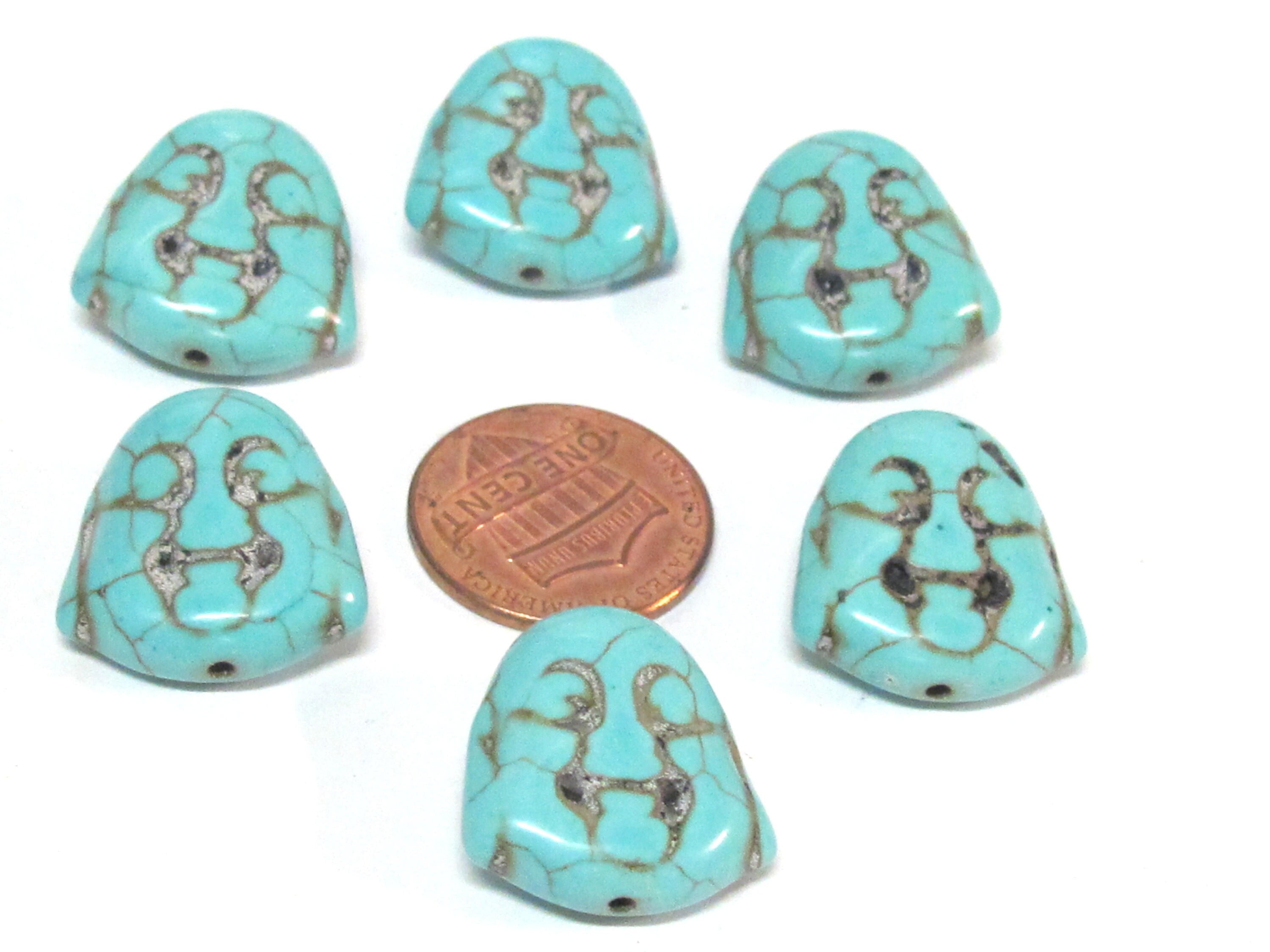 10 Beads - Turquoise howlite happy Buddha face focal pendant beads 18 mm x 19 mm - BD179B