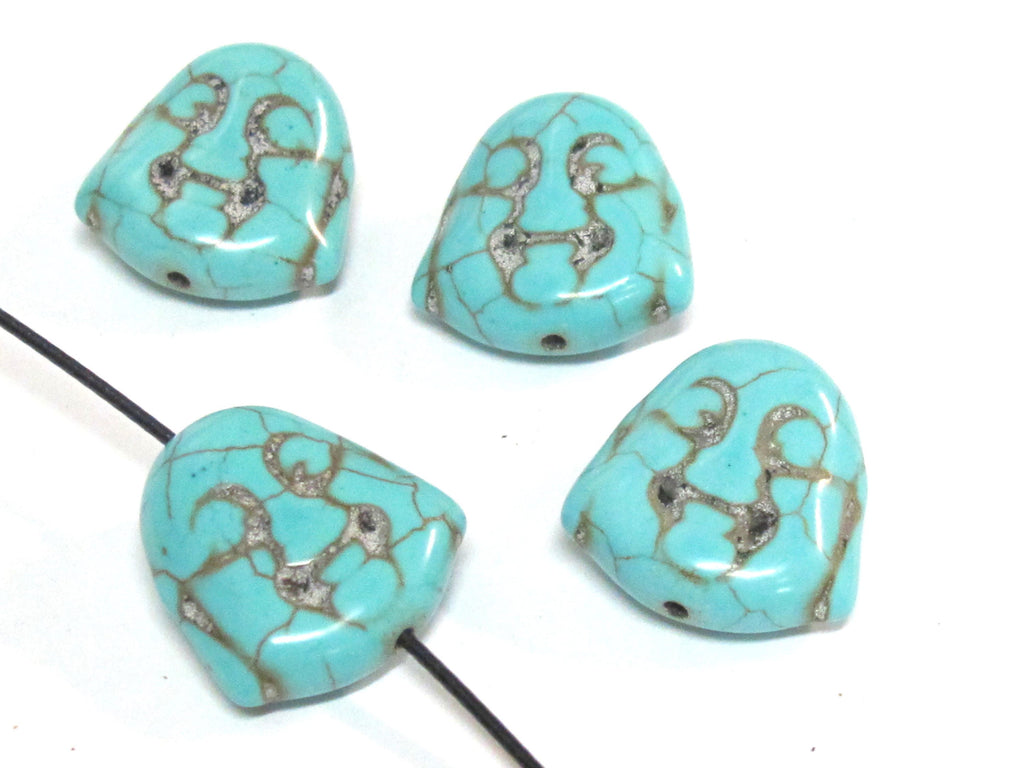 10 Beads - Turquoise howlite happy Buddha face focal pendant beads 18 mm x 19 mm - BD179B
