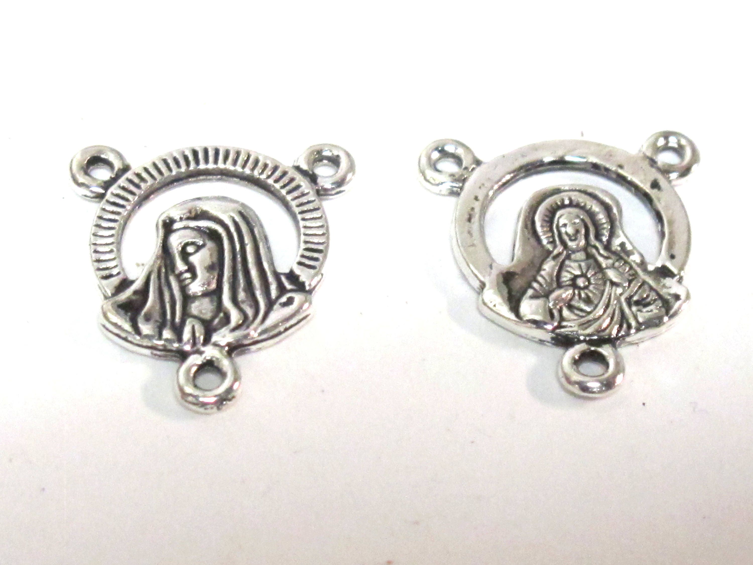 10 pieces - Rosary center medal piece connectors antiqued silver color small charms dual sided - rosary making - GB063s