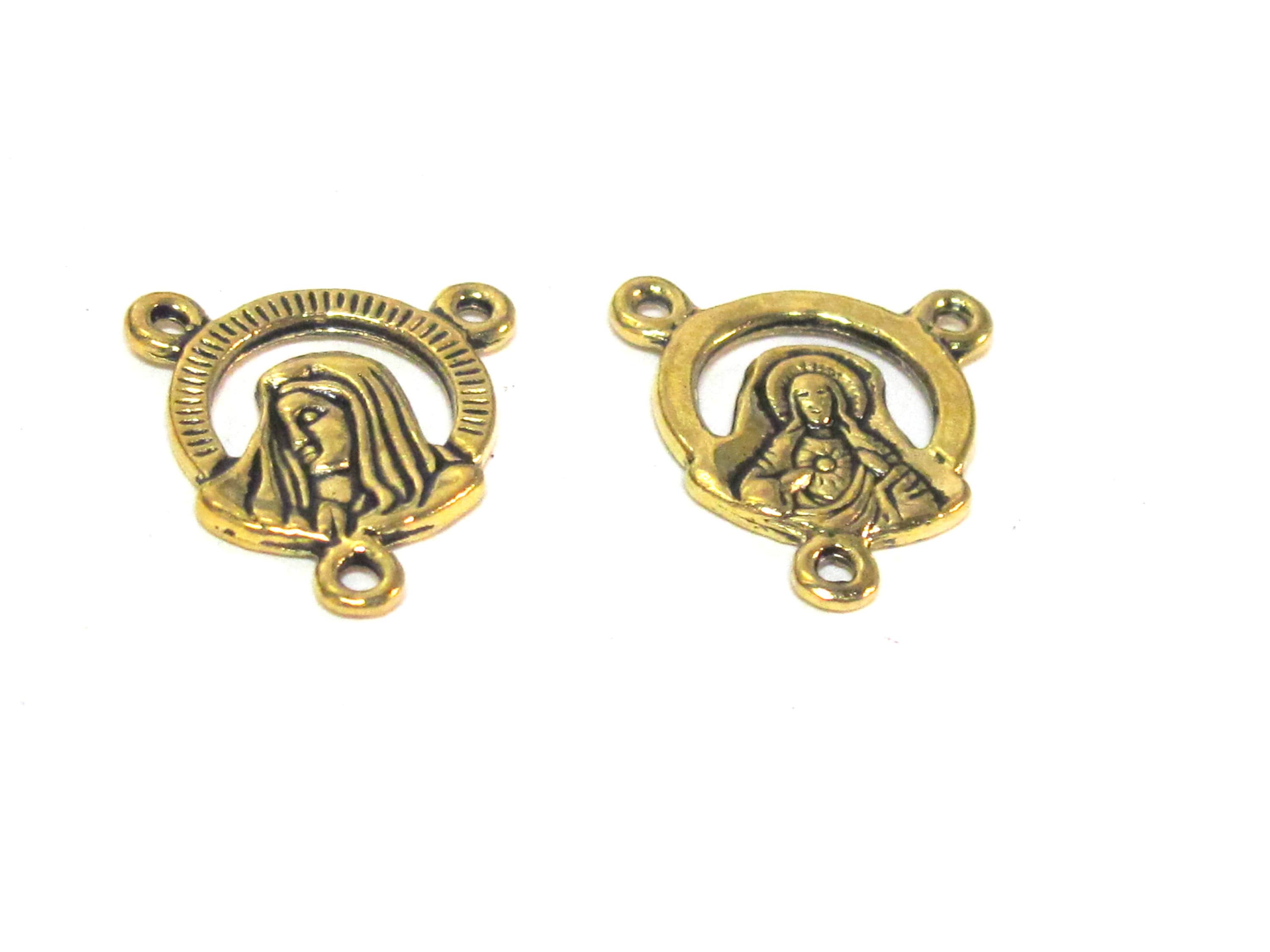 10 pieces - Rosary center medal piece connectors antiqued golden color small charms dual sided - rosary making - GB064s