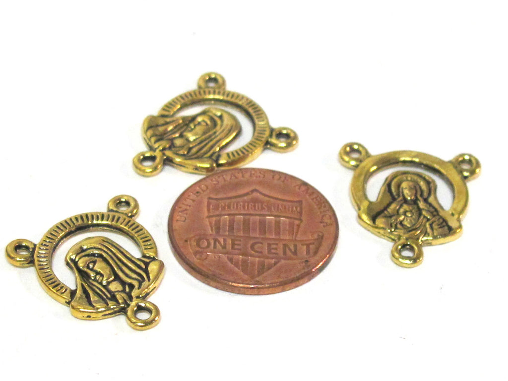 10 pieces - Rosary center medal piece connectors antiqued golden color small charms dual sided - rosary making - GB064s