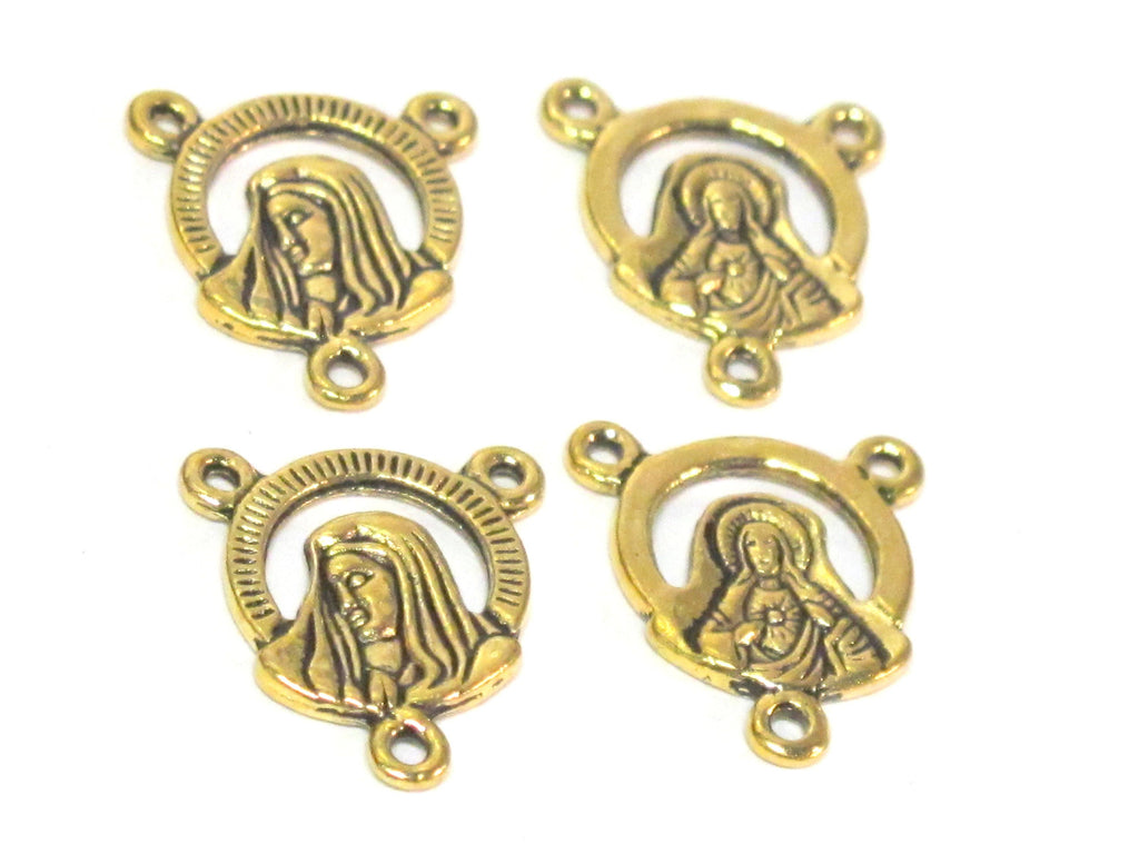 10 pieces - Rosary center medal piece connectors antiqued golden color small charms dual sided - rosary making - GB064s