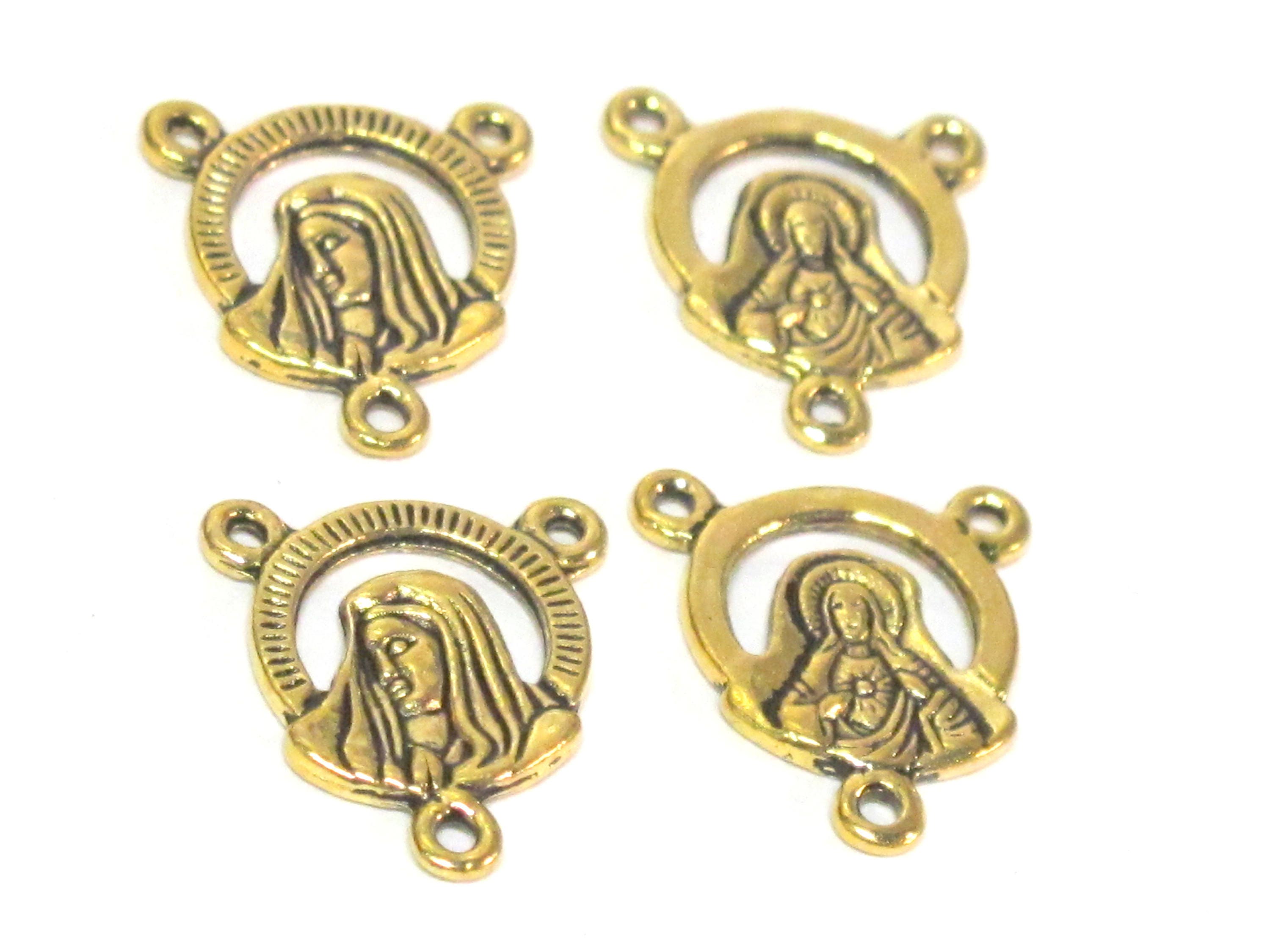 10 pieces - Rosary center medal piece connectors antiqued golden color small charms dual sided - rosary making - GB064s