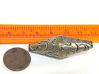 1 Bead - Beautiful Large Long bicone shape Tibetan silver floral repousse ethnic beads from Nepal - BD213B
