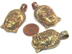 1 Pendant - Tibetan solid brass Buddha face pendant with mix coppery antiqued finish reverse side floral carving from Nepal - PM462C
