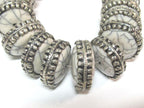 2 Beads - Beautiful large disc wheel shape tibetan silver encased white crackle resin focal pendant bead - BD311Bx