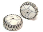 1 BEAD - Beautiful large disc wheel shape tibetan silver encased white crackle resin focal pendant bead - BD311B