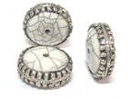 2 Beads - Beautiful large disc wheel shape tibetan silver encased white crackle resin focal pendant bead - BD311Bx