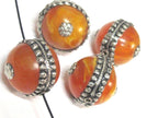 1 Bead - Tibetan silver encased thick copal Resin focal pendant bead - BD590Bx