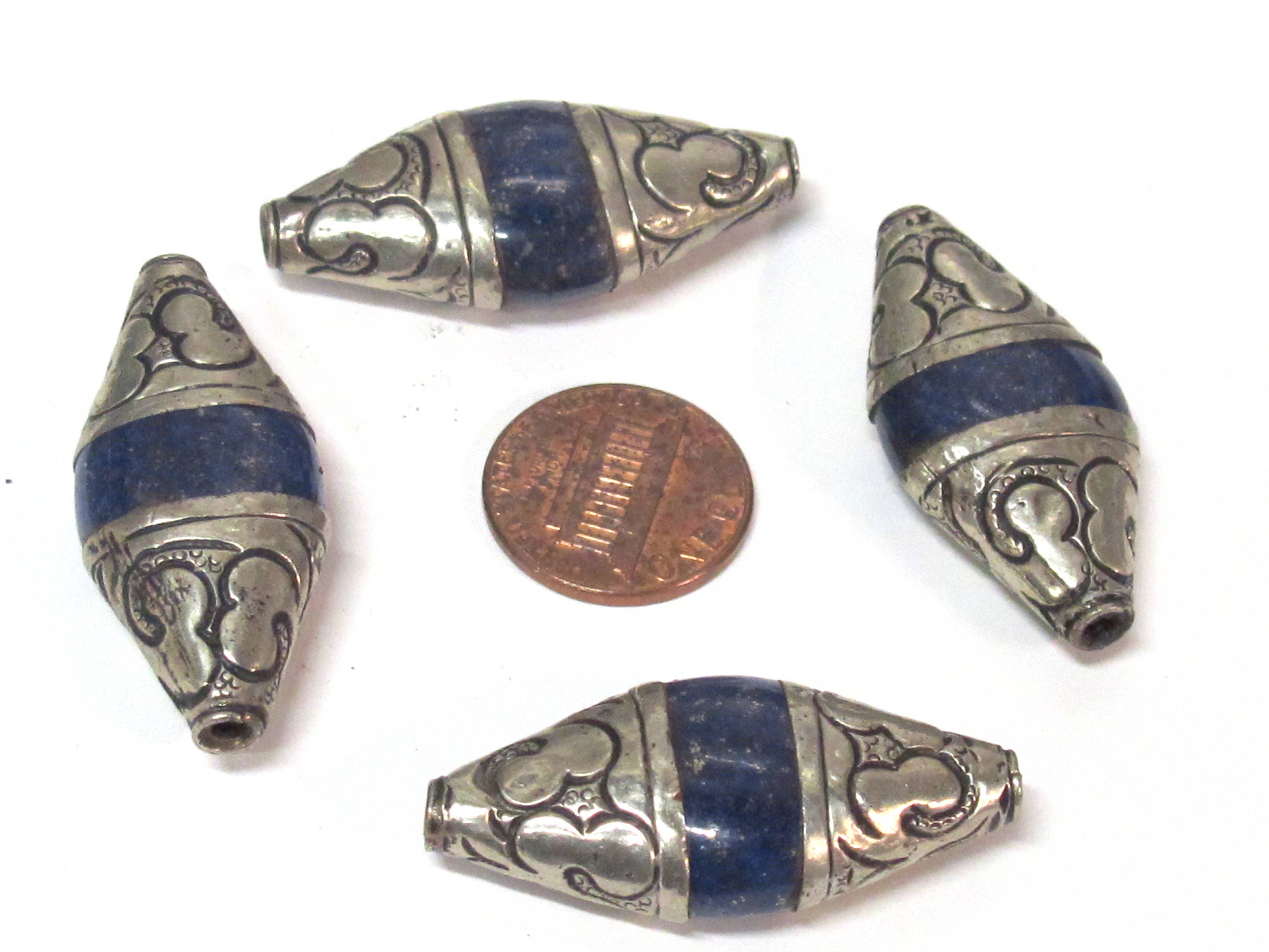 1 Bead - Tibetan Nepal capped lapis Lazuli gemstone bead - 39 -40 mm long - BD217B
