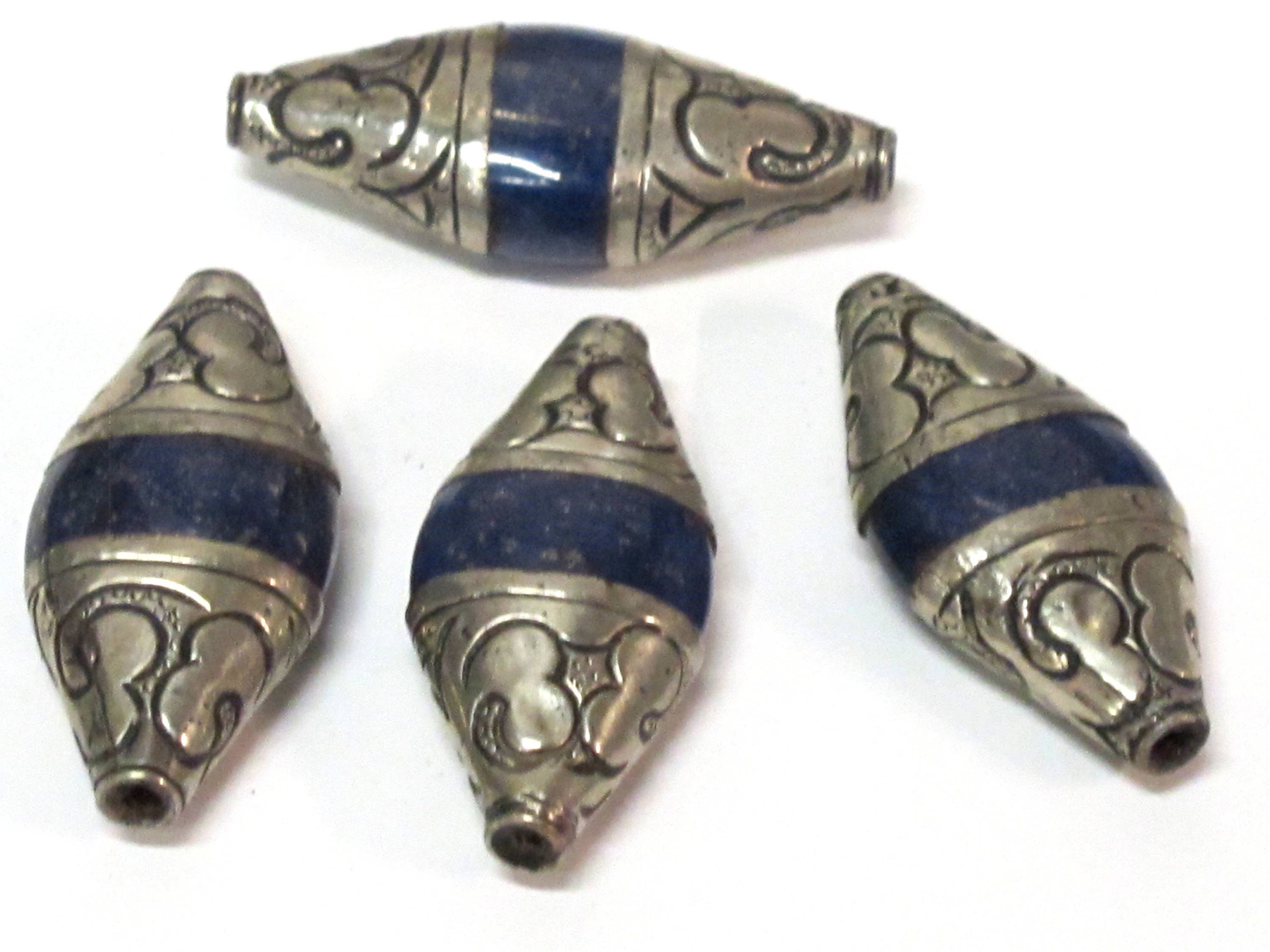 1 Bead - Tibetan Nepal capped lapis Lazuli gemstone bead - 39 -40 mm long - BD217B