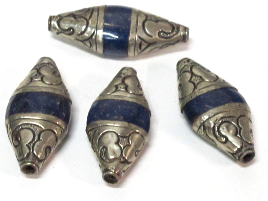 1 Bead - Tibetan Nepal capped lapis Lazuli gemstone bead - 39 -40 mm long - BD217B