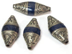 1 Bead - Tibetan Nepal capped lapis Lazuli gemstone bead - 39 -40 mm long - BD217B