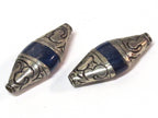 1 Bead - Tibetan Nepal capped lapis Lazuli gemstone bead - 39 -40 mm long - BD217B