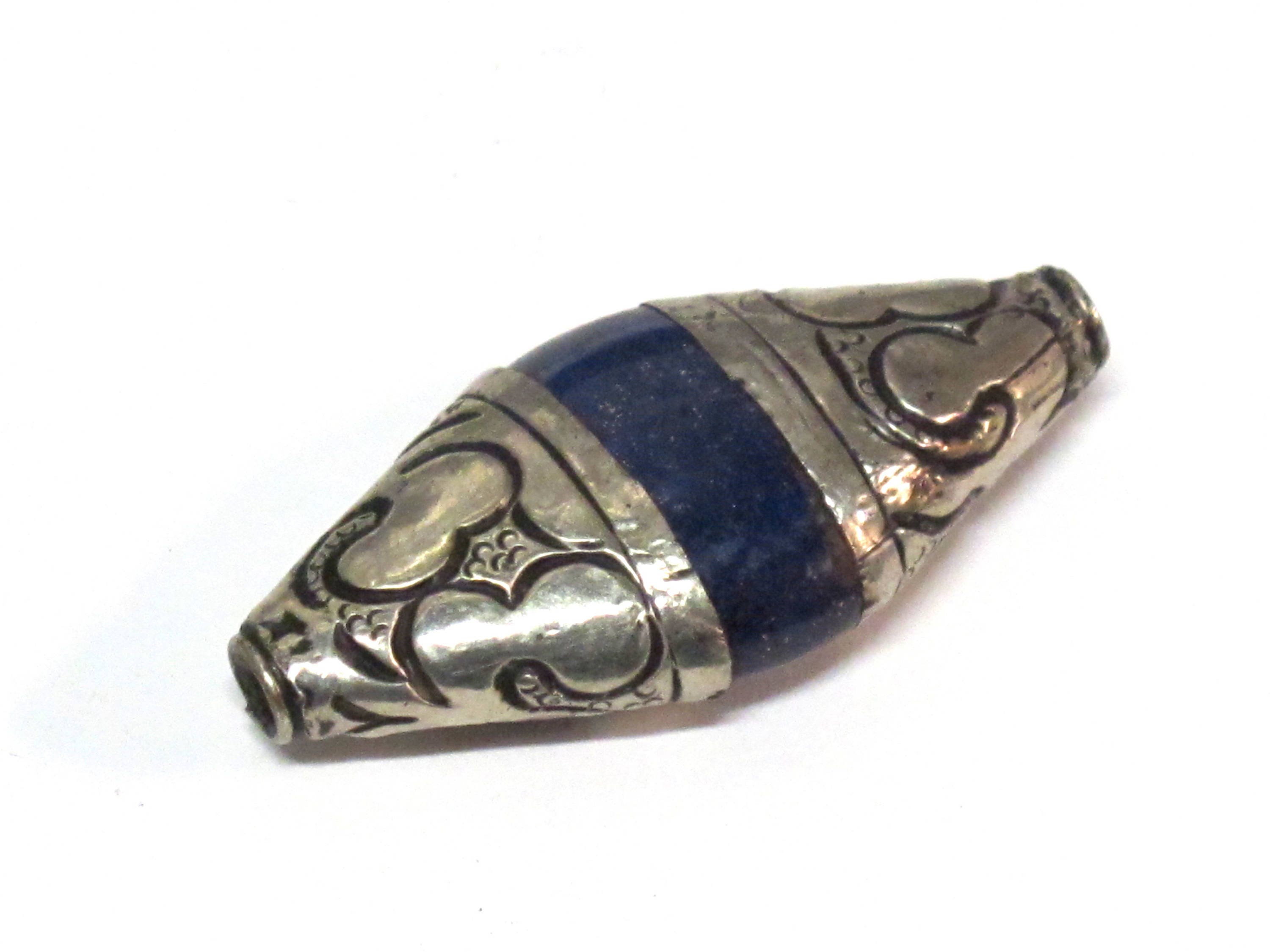 1 Bead - Tibetan Nepal capped lapis Lazuli gemstone bead - 39 -40 mm long - BD217B