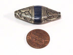 1 Bead - Tibetan Nepal capped lapis Lazuli gemstone bead - 39 -40 mm long - BD217B