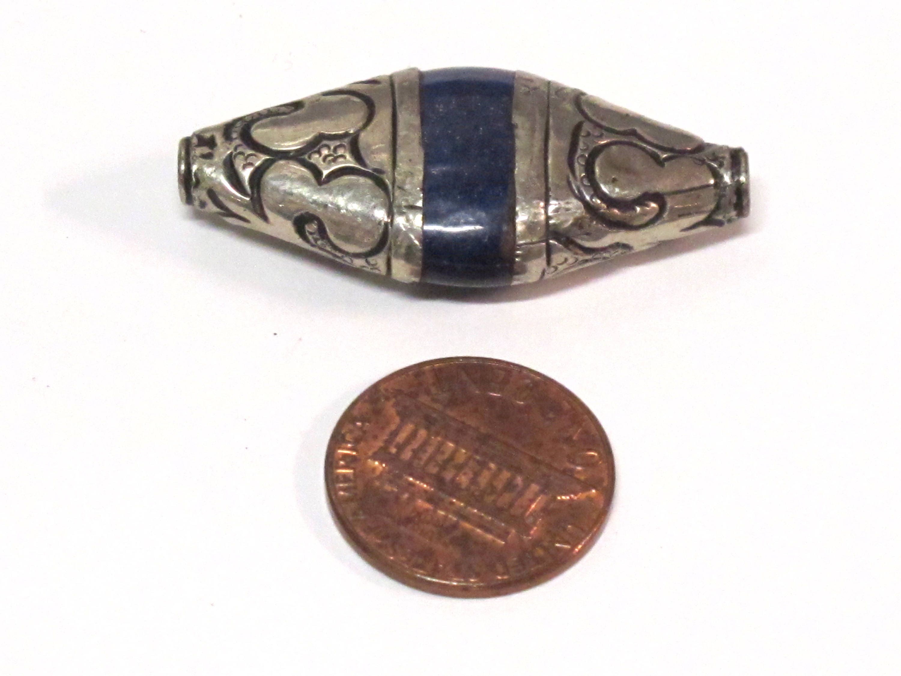 1 Bead - Tibetan Nepal capped lapis Lazuli gemstone bead - 39 -40 mm long - BD217B