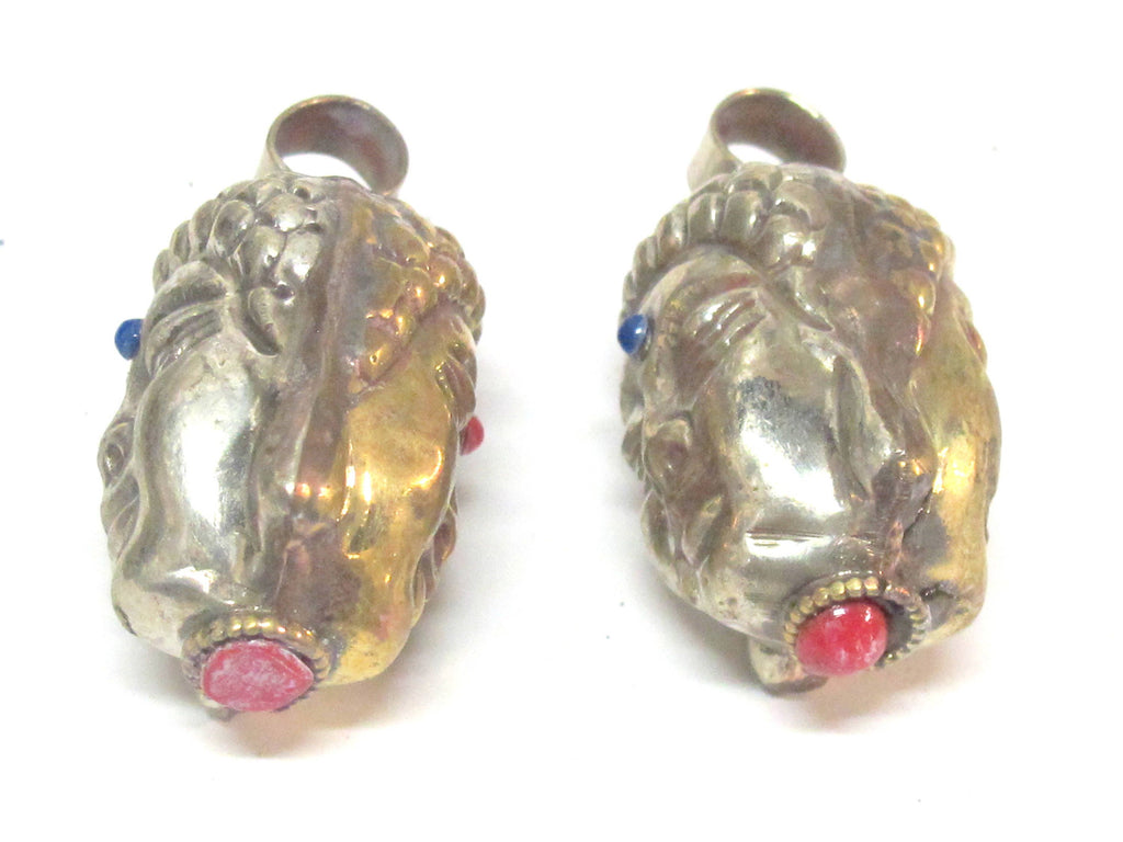 1 Pendant - Reversible dual sided two tone antiqued golden brass silver Tibetan Buddha pendant from Nepal-- PM584 Copyright Nepalbeadshop