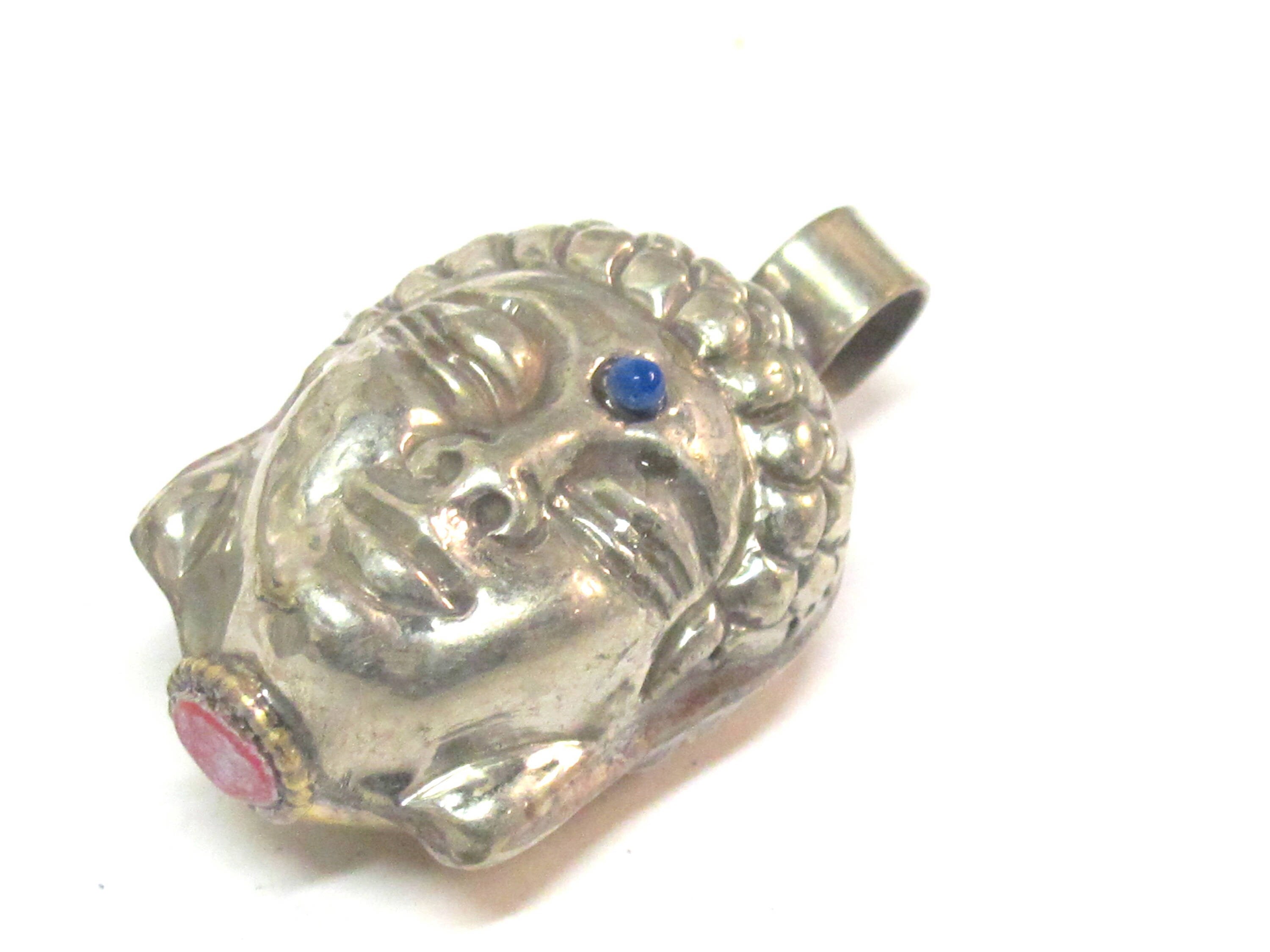 1 Pendant - Reversible dual sided two tone antiqued golden brass silver Tibetan Buddha pendant from Nepal-- PM584 Copyright Nepalbeadshop