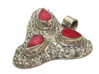 1 Pendant - Ethnic Tibetan triangular arrowhead shape inlaid pendant from Nepal with lotus flower on reverse side - PM585A